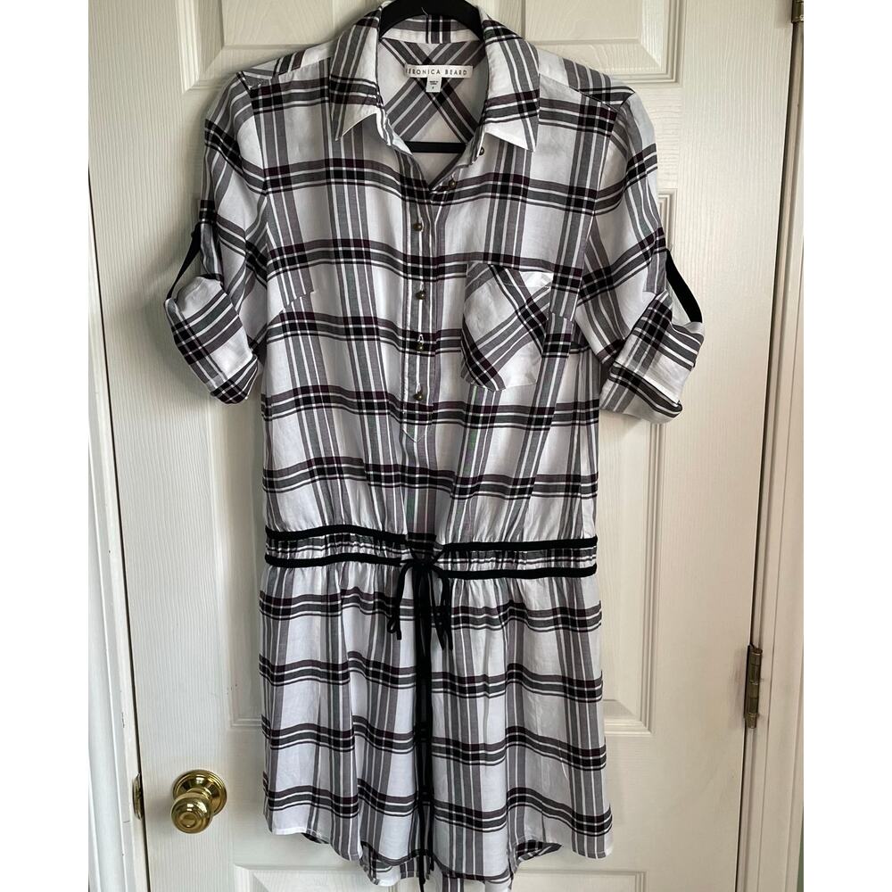 Veronica Beard Shirt Dress Marcy Plaid Sz 4 Tie Waist Convertible Sleeve Preppy - Picture 2 of 13